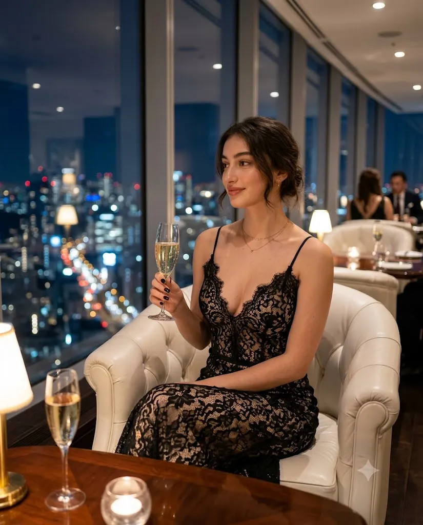 Black Lace Evening Restaurant Portrait Prompt