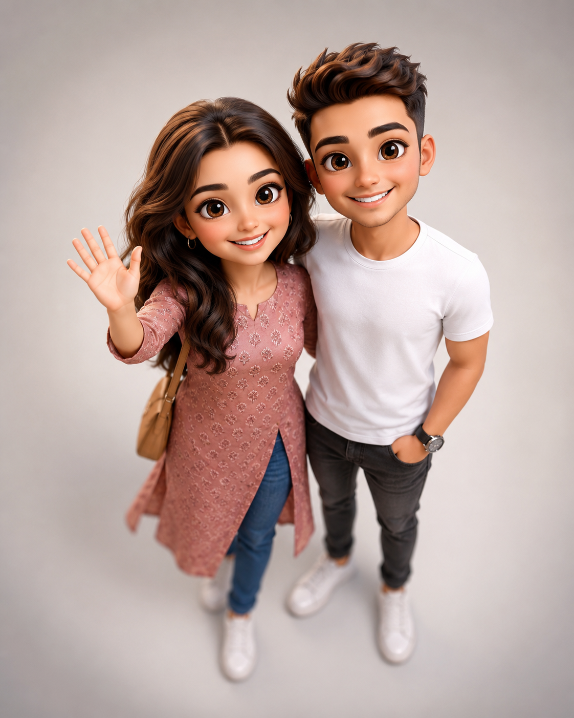 Cheerful Couple In A Cute 3D Render Prompt
