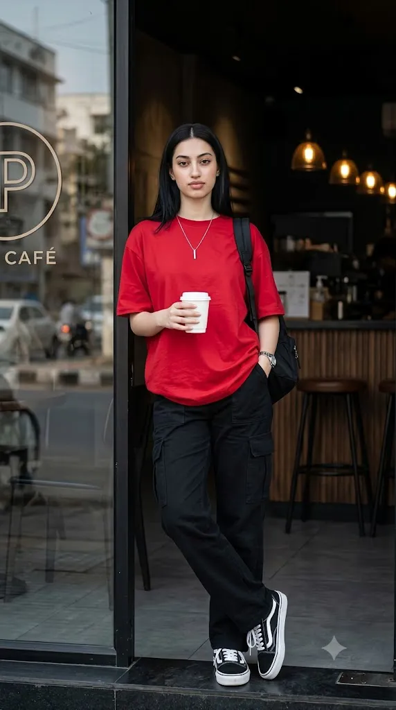 Cherry Red Café Street Style Prompt