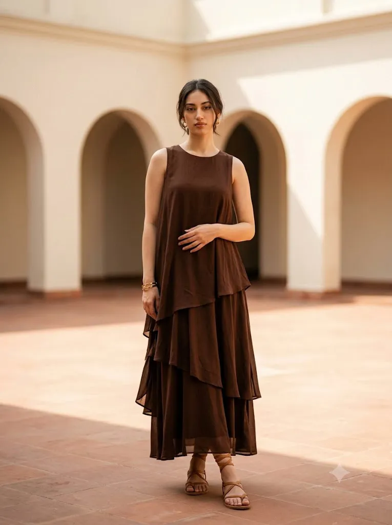 Chocolate Layer Courtyard Editorial Portrait Prompt