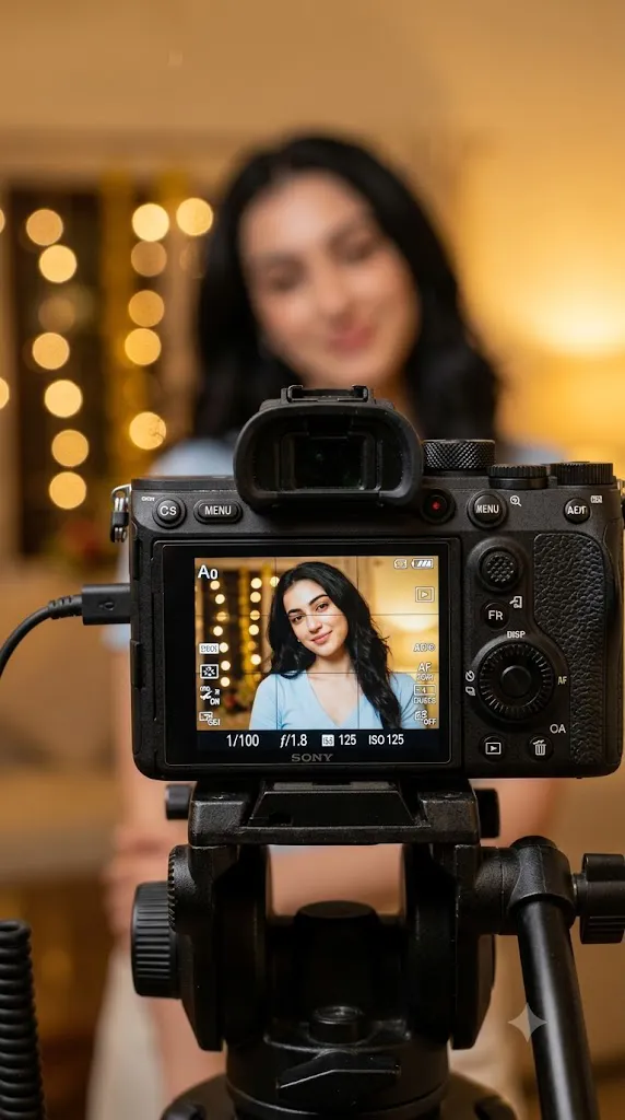 Cinematic Behind-the-Camera Sony LCD Portrait Prompt