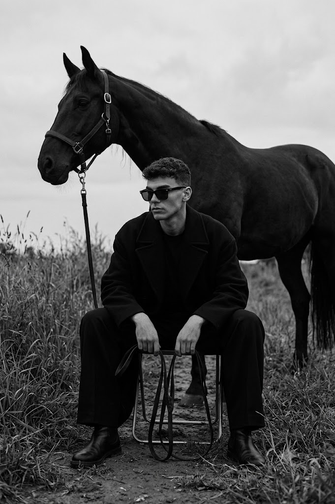 Cinematic Black & White Horse Portrait Prompt