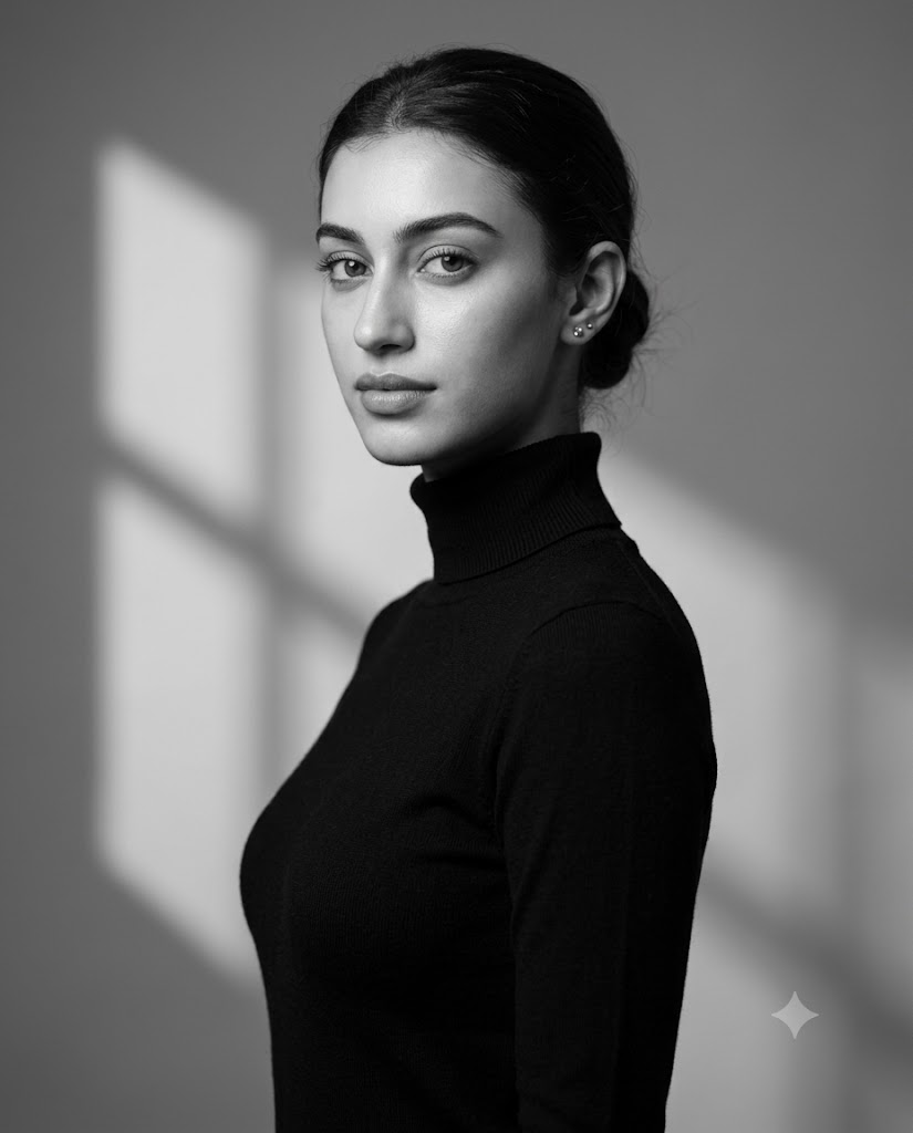 Cinematic Black & White Studio Portrait Prompt
