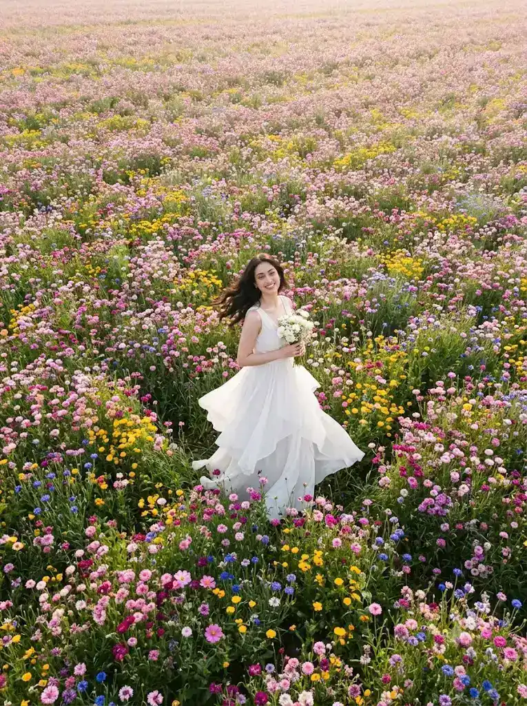 Cinematic Flower Field Portrait Prompt