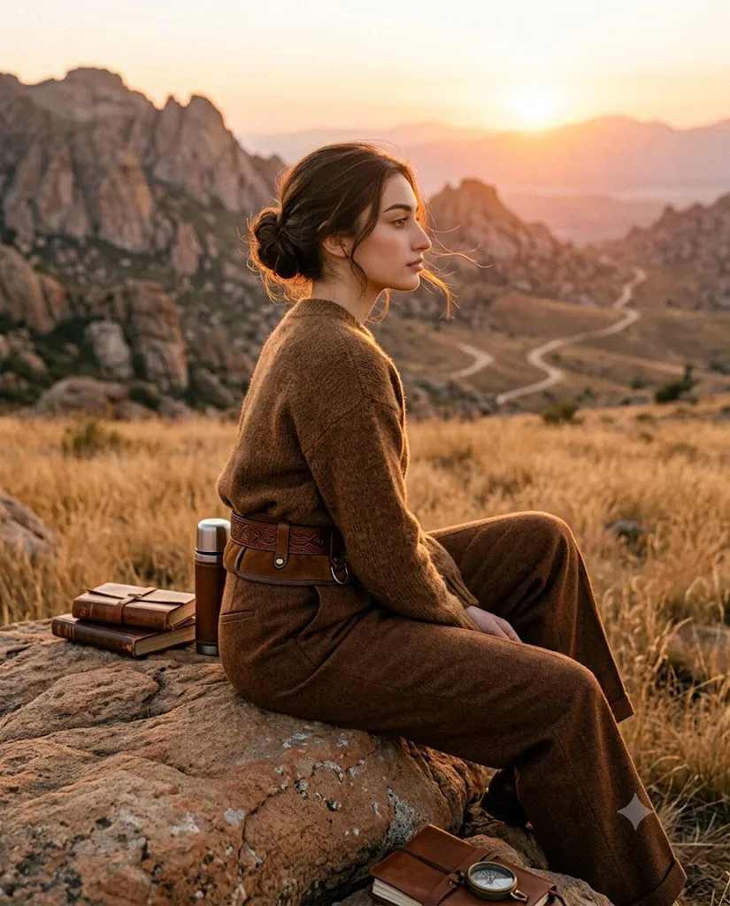 Cinematic Golden Sunset Mountain Portrait AI Prompt