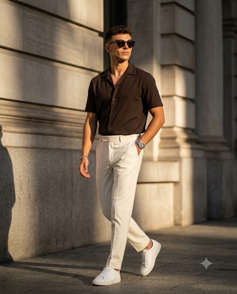 Cinematic Menswear Campaign Architectural Portrait Prompt