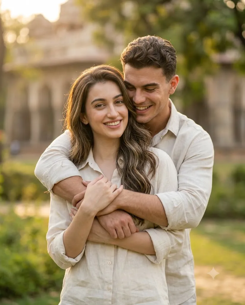 Cinematic Romantic Couple Hug Portrait Prompt