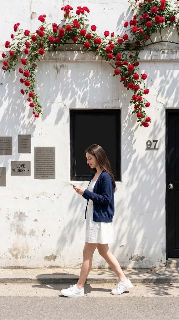 Cinematic Rose Wall Street Photography Portrait Prompt