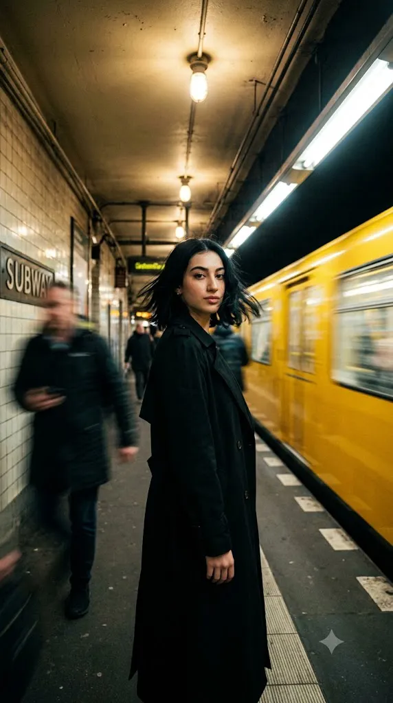 Cinematic Subway Motion Blur Portrait Prompt