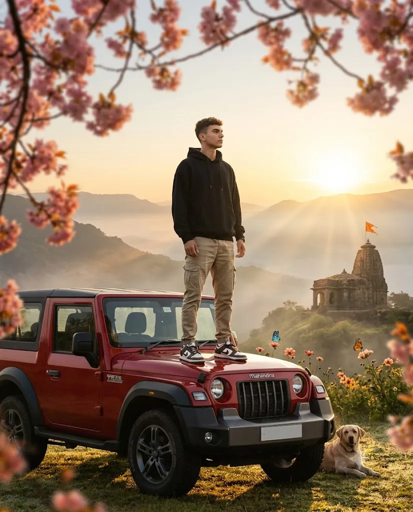 Cinematic Sunrise Mountain Thar Adventure Portrait Prompt