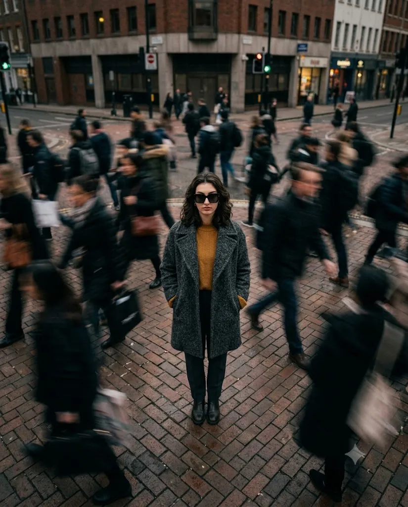 Cinematic Urban Solitude Motion Blur Portrait Prompt