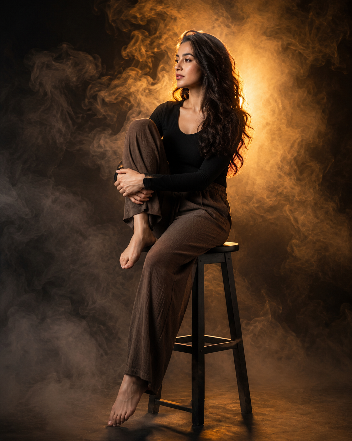 Contemplative Portrait With Warm Backlight Prompt