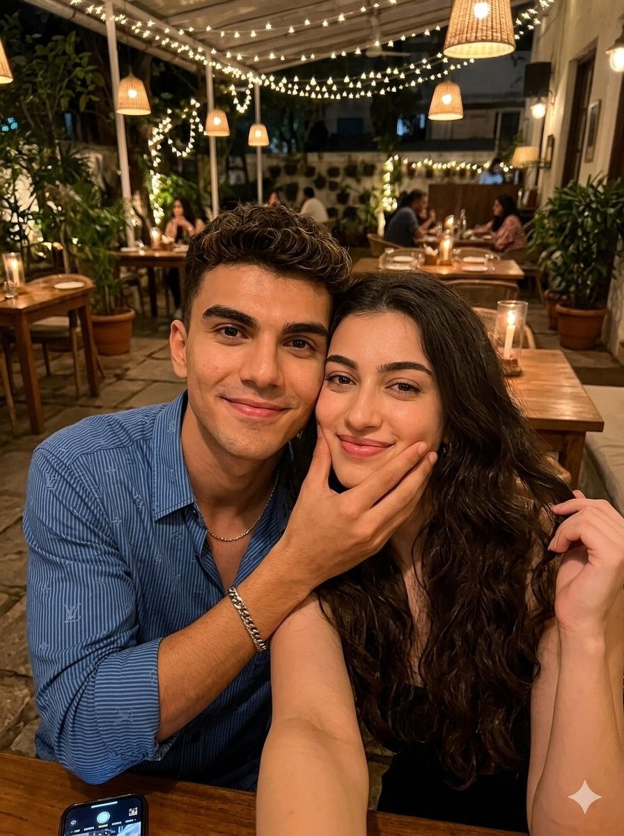 Cozy Couple Selfie in Cinematic Lights 