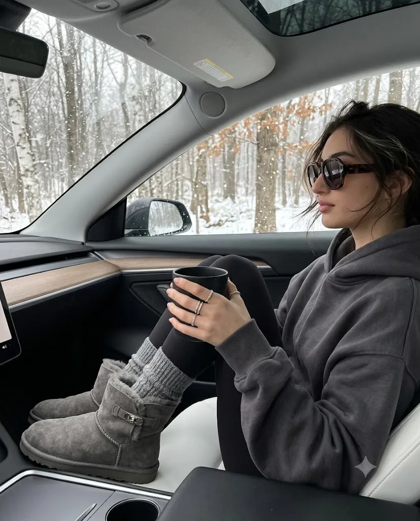 Cozy Winter Car Editorial Portrait AI Prompt
