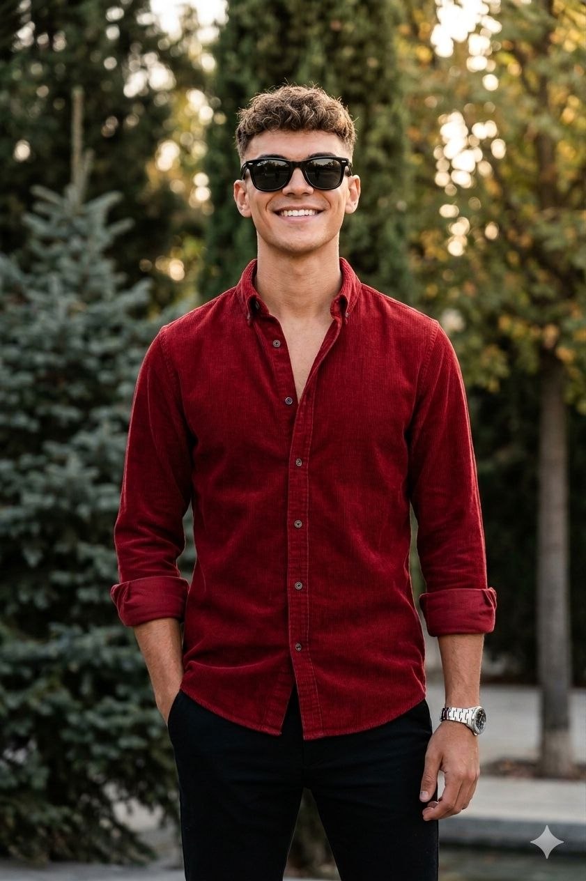 Create Boy in Corduroy Shirt Portrait Prompt
