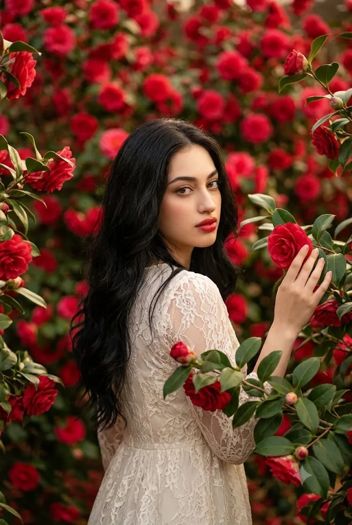 Crimson Camellia Fairytale Portrait Prompt