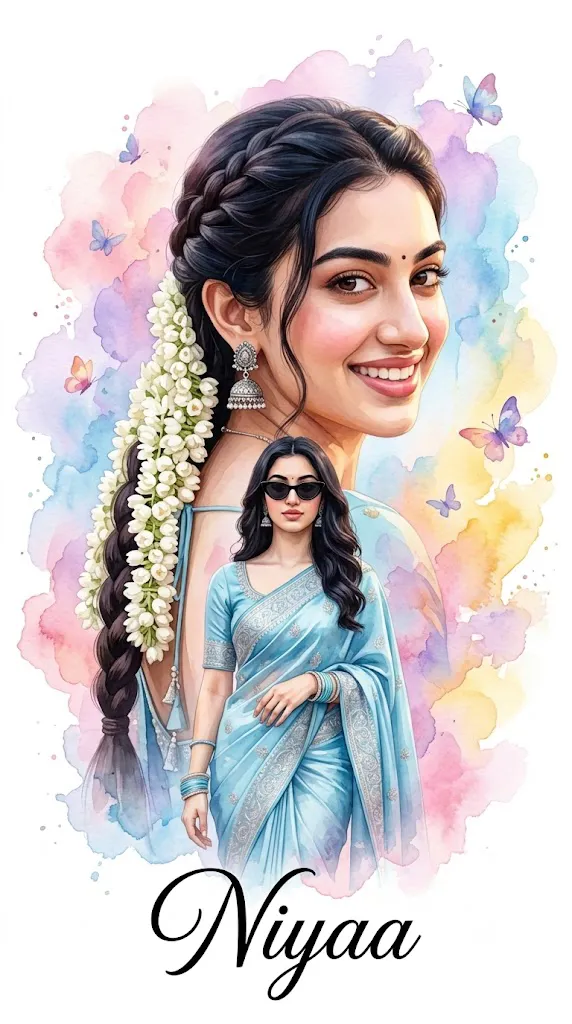 Dreamy portrait in vibrant watercolor Portrait Prompt