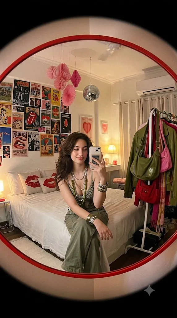 Editorial Y2K Convex Mirror Selfie Portrait Prompt