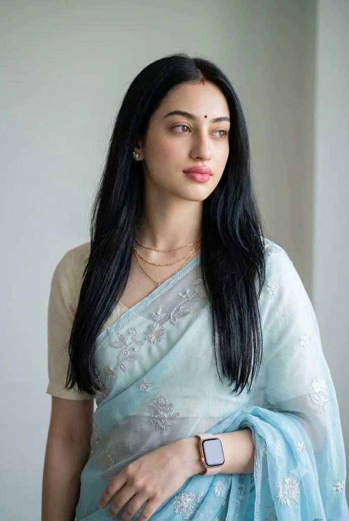 Elegant South Asian Saree Studio Portrait Prompt