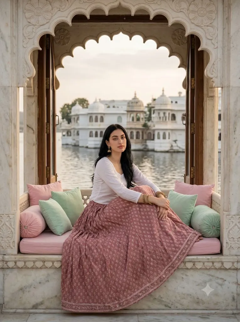 Golden Afternoon Lake Pichola Portrait Prompt