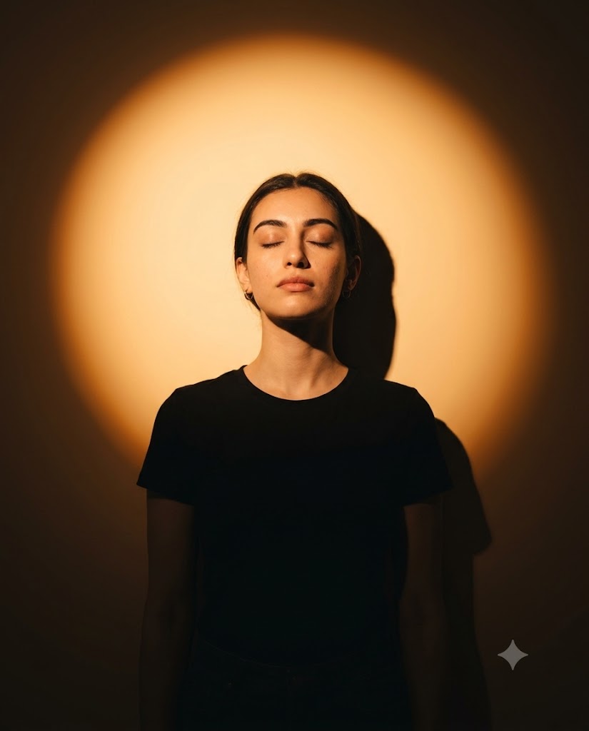 Golden Halo Serenity Cinematic Studio Portrait Prompt