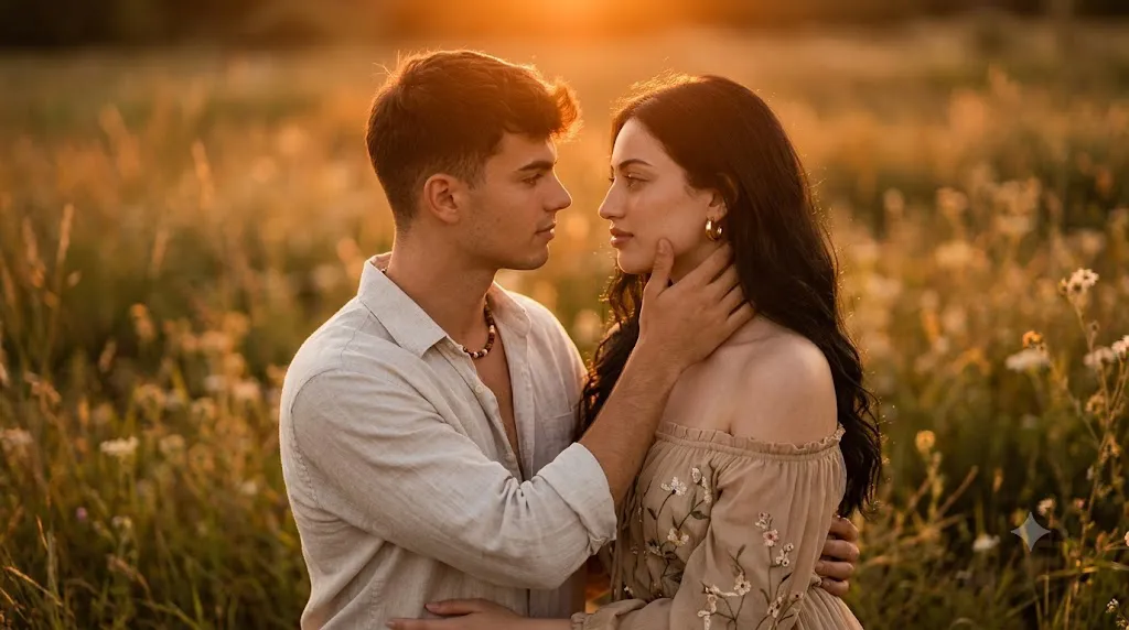 Golden Hour Bohemian Couple Portrait Prompt