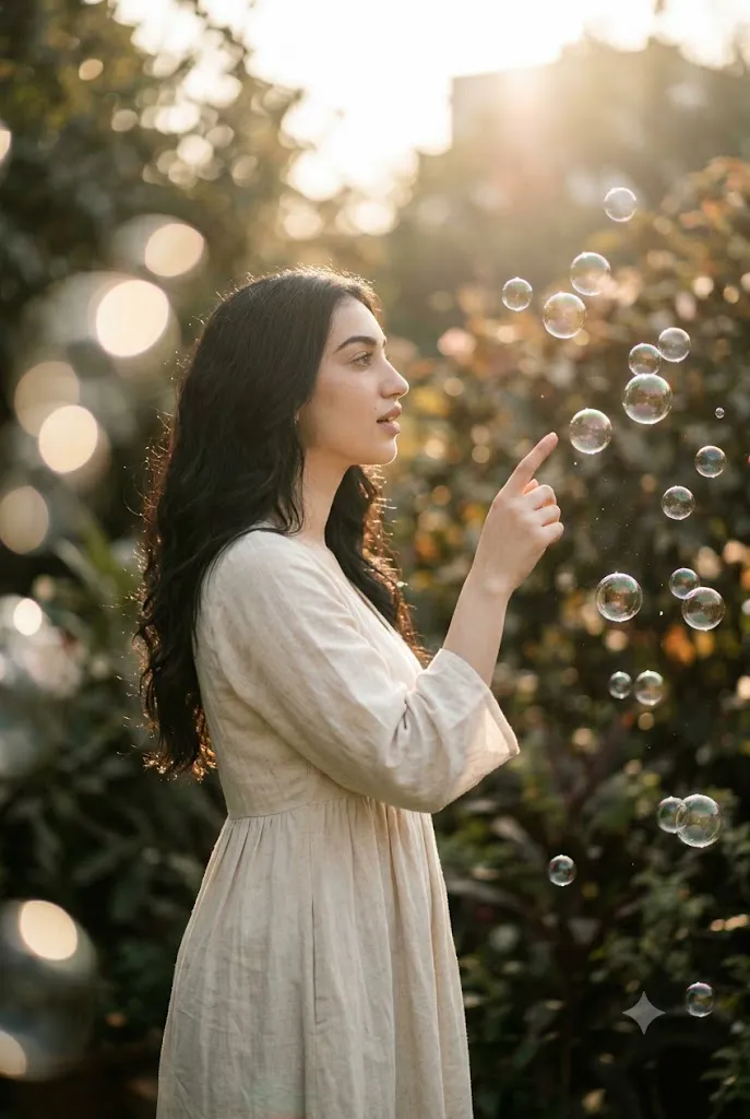 Golden Hour Bubble Wonder Portrait Prompt
