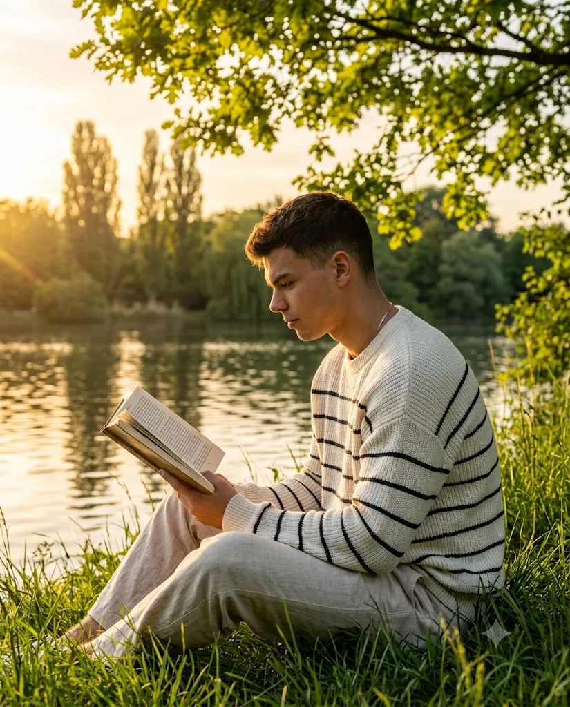 Golden Hour Lakeside Reading Portrait Prompt