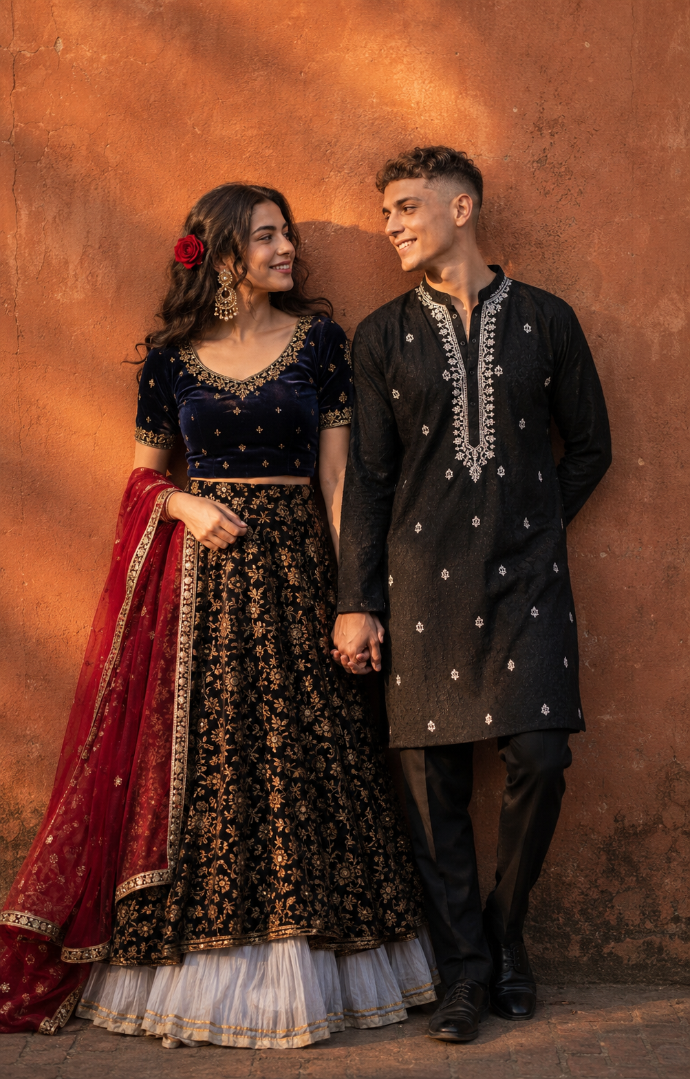 Golden Hour Love In Traditional Attire Prompt