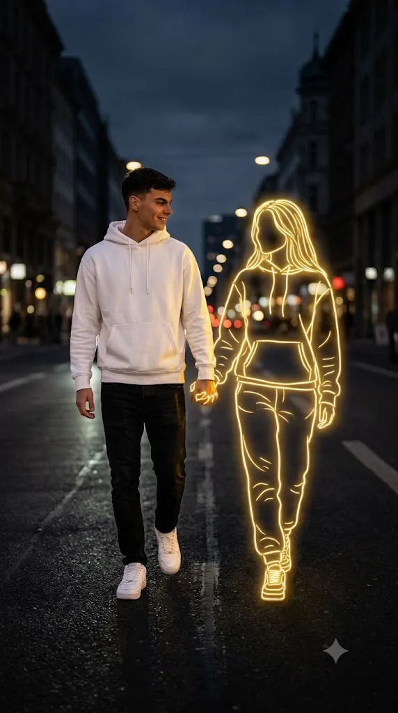 Golden Neon Love Walk Street Portrait Prompt