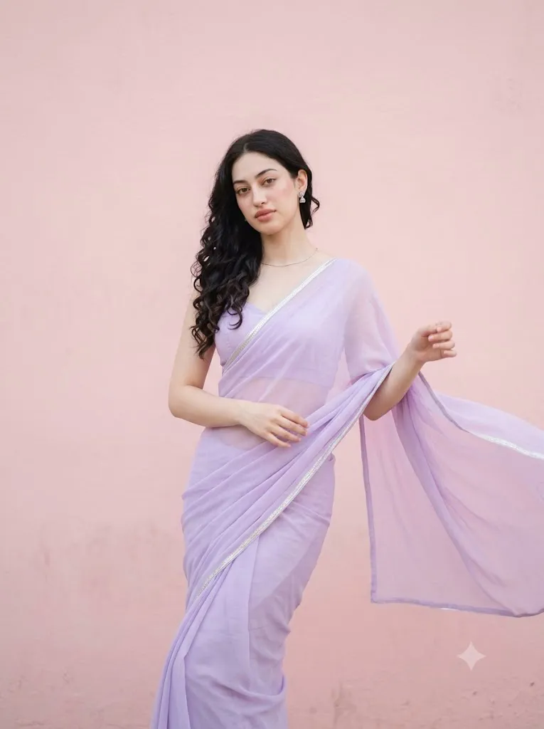Graceful Elegance In Lavender Saree Prompt