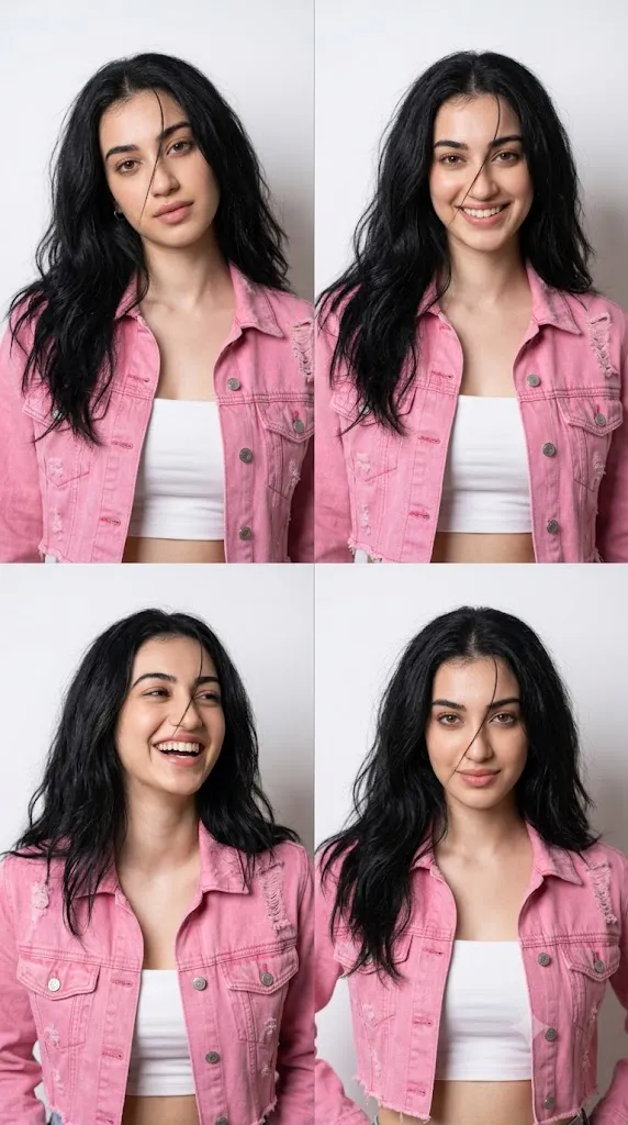 High-Fashion Studio Four-Pose Editorial Portrait Prompt