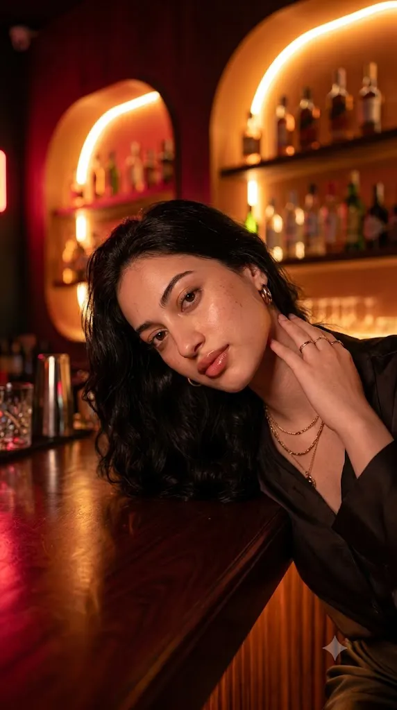 Hyper-Realistic Cinematic Neon Bar Close-Up Portrait Prompt