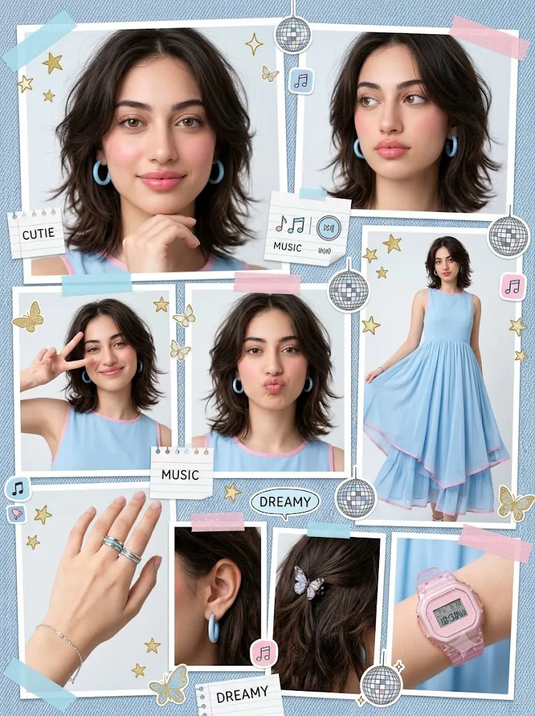 Kawaii Blue Scrapbook Aesthetic Portrait Collage Prompt
