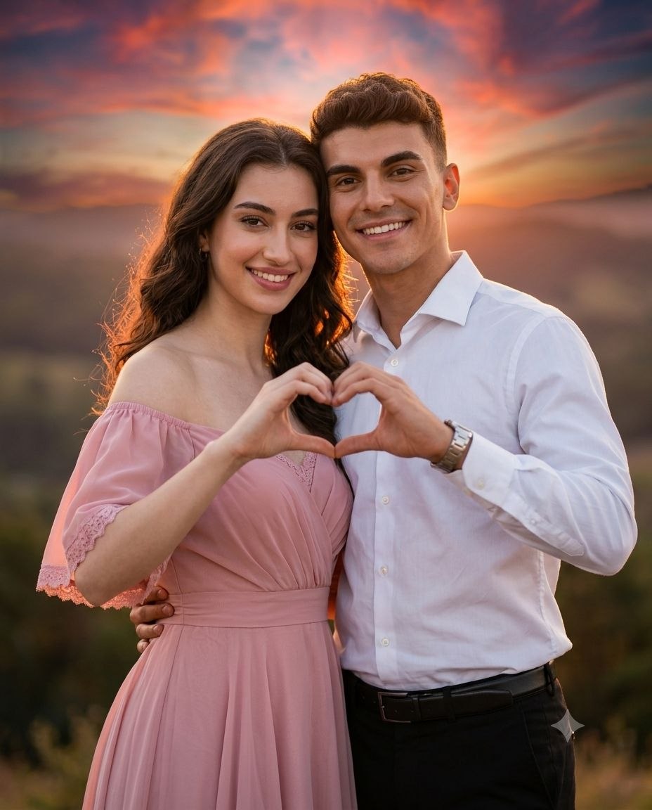 Love Framed By Sunset Cinematic Prompt