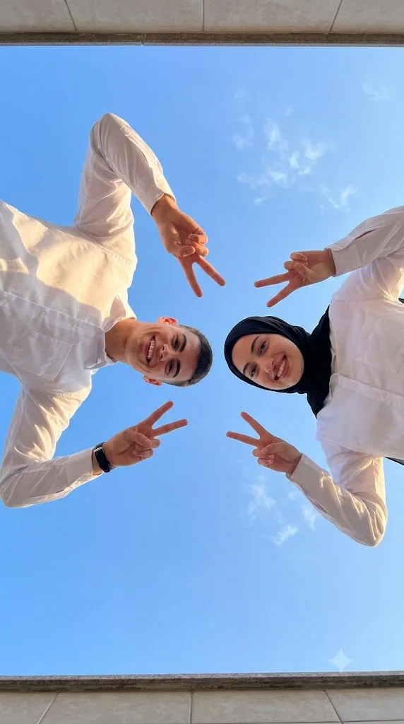 Low-Angle Sky View Friendship Portrait Prompt