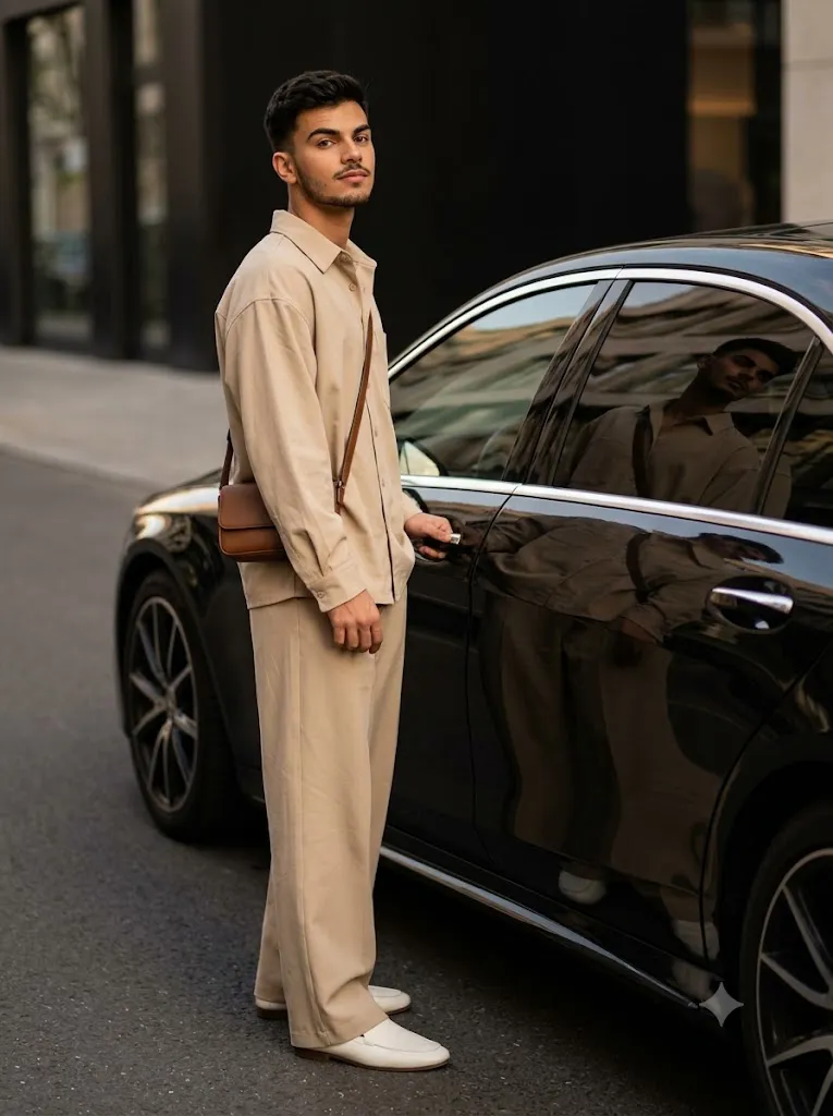Luxury Black Sedan Reflection Portrait Prompt