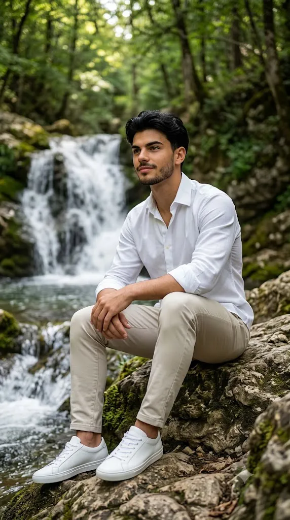 Nature's Tranquility By The Waterfall Portrait Prompt