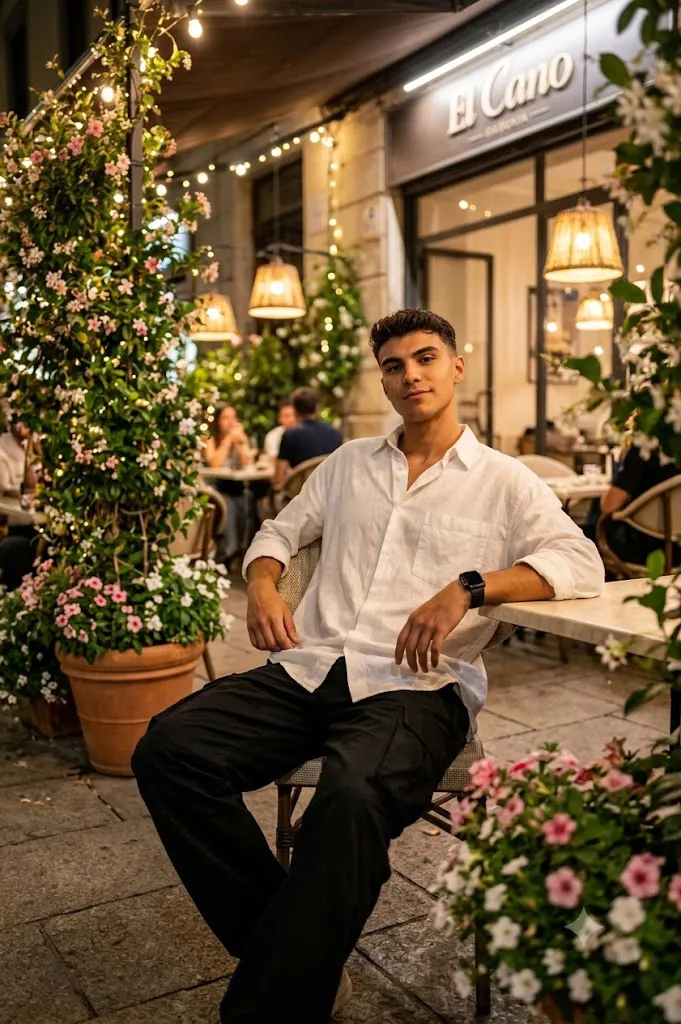 Outdoor Cafe Evening Fashion Portrait Prompt