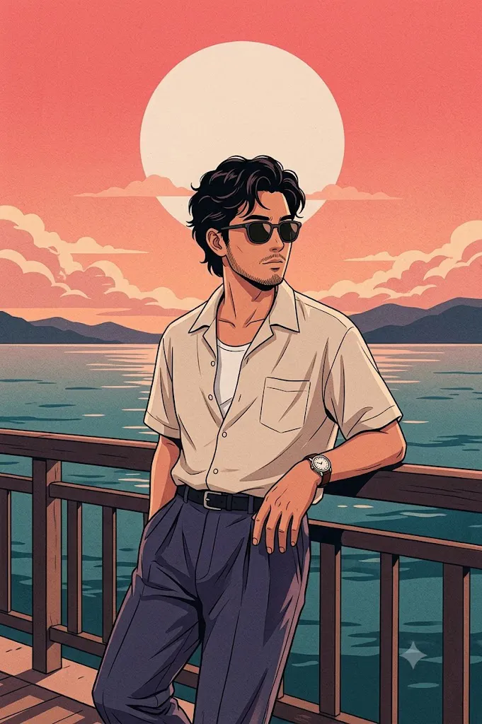 Retro 80s City Pop Waterfront Prompt