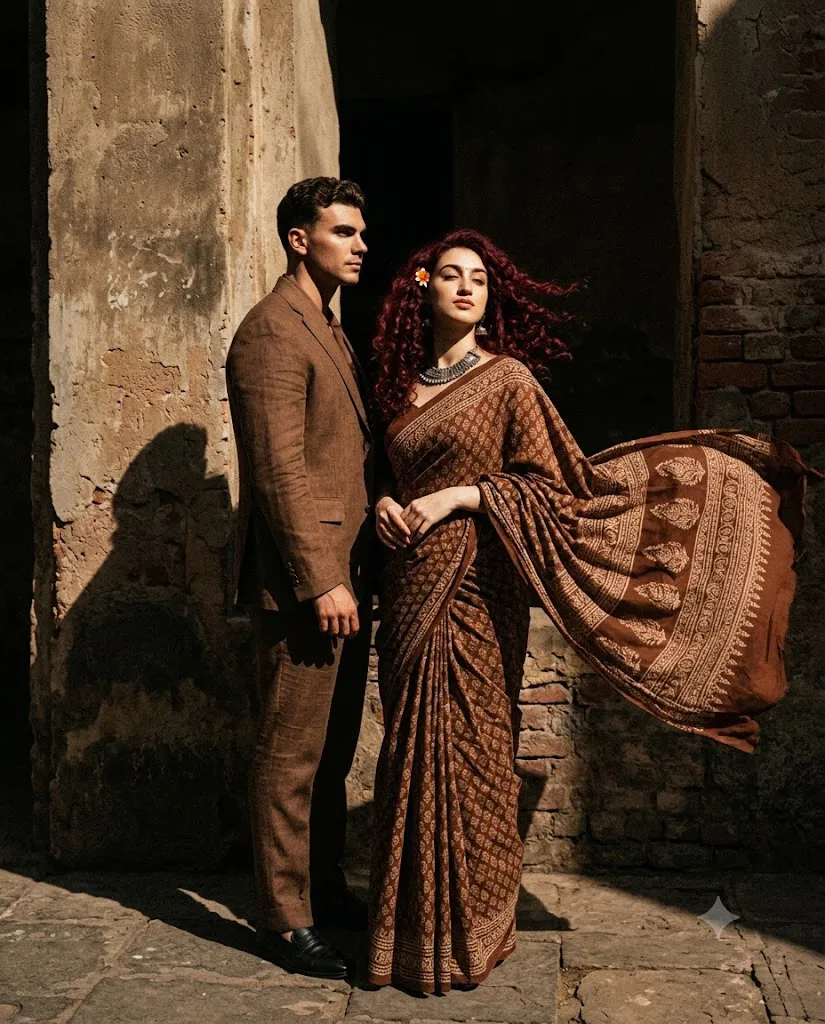 Retro 90s Bollywood Romance Portrait Prompt