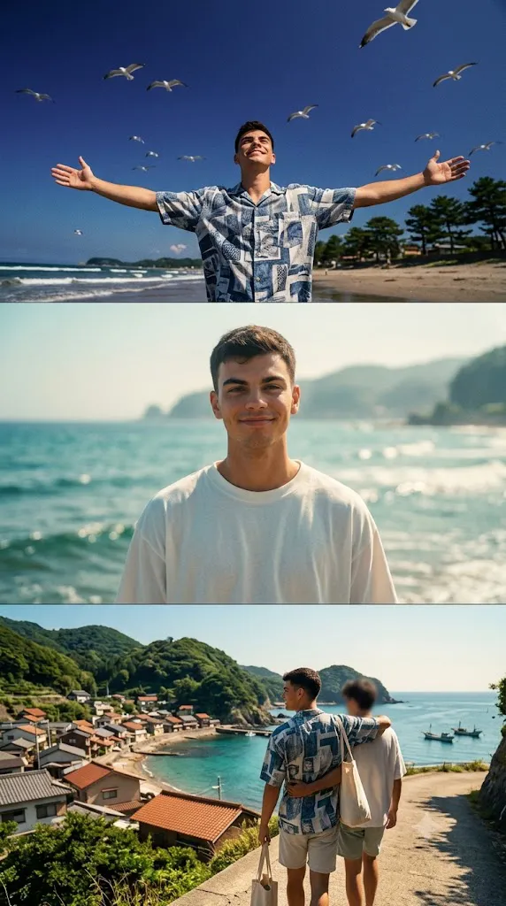 Retro Japanese Summer Seaside Storyboard Portrait Prompt