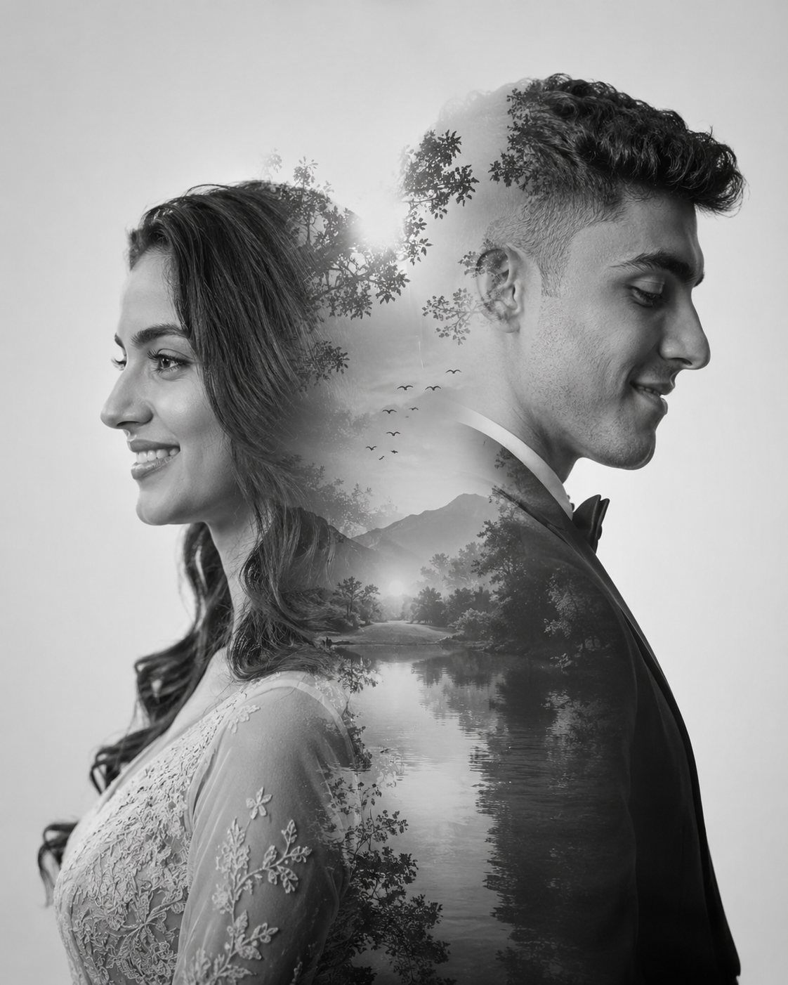 Romantic Double Exposure In Merged Portraits Prompt