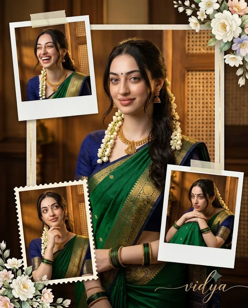 Royal Emerald Saree Collage Prompt