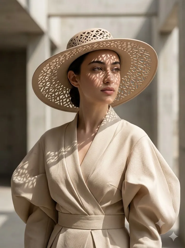 Sculptural Hat Couture Editorial Portrait Prompt