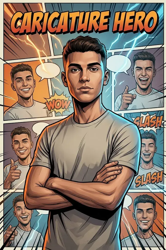 Semi-Realistic Comic Cover Hero Portrait Prompt