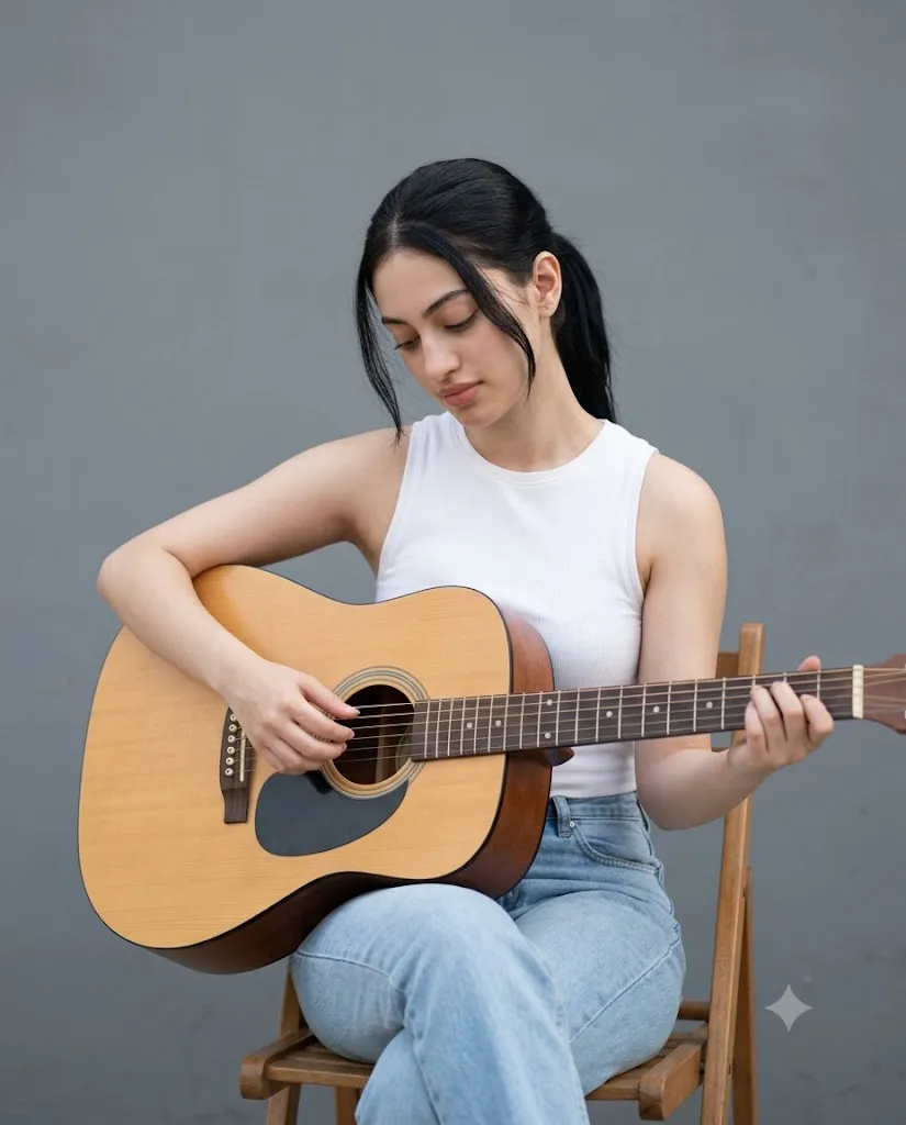 Soft Acoustic Guitar Portrait Prompt