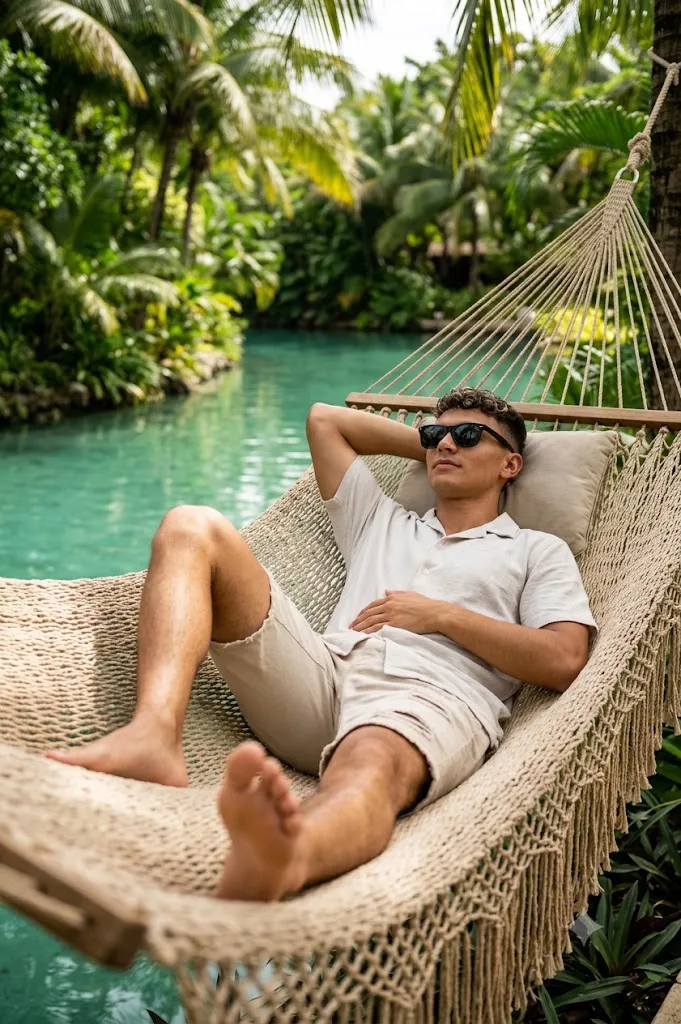 Tropical Lagoon Hammock Lifestyle Portrait Prompt