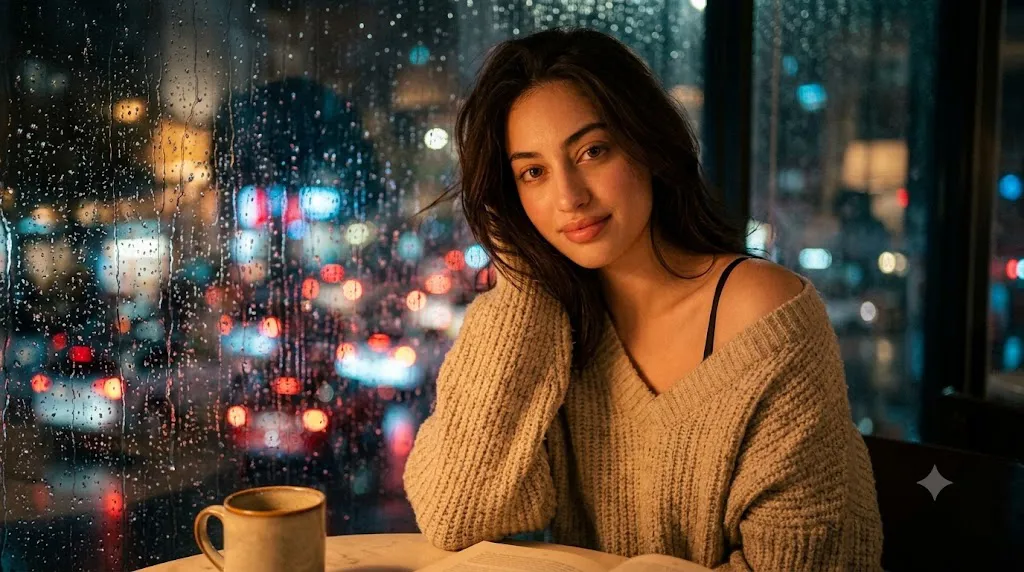 Ultra-Realistic Cinematic Rainy Night Window Portrait AI Prompt