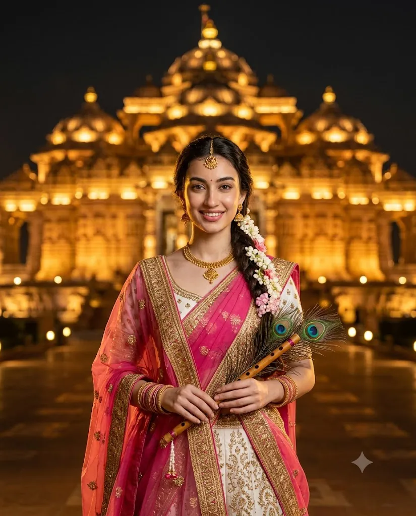 Ultra-Realistic Golden Temple Night Portrait Prompt